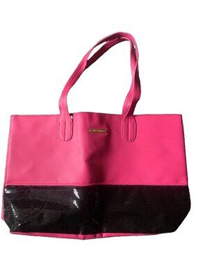 Juicy Couture Hot Pink Black Sequin Large Tote Bag Y2K Glam Shoulder Purse